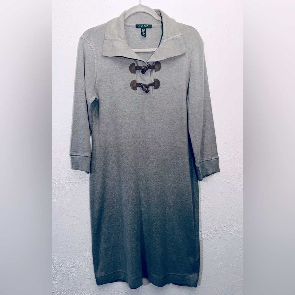 Lauren Ralph Lauren Cotton-Blend Toggle Button Knit Dress Walden Taupe Grey